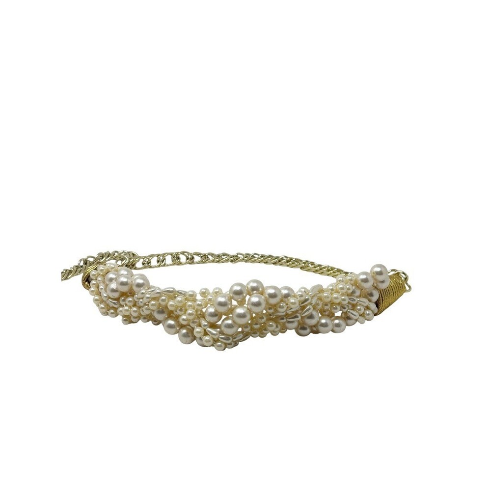 Vintage 80s Faux Pearl Cluster Net Belt Gold Tone Chain womens statement belt - Picture 2 of 9
